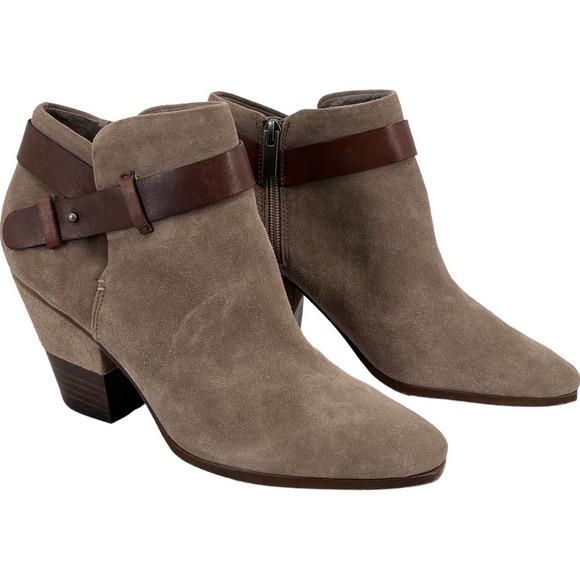 Dolce Vita Shoes - DOLCE VITA Booties 10 Taupe Suede Wrap Around Brown Leather Strap at Ankle